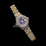 Roles Yellow Gold Two Tone Moissanite Watch with Black Dial and Diamond Markers