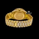 Yellow Roman Dial Day Date Display Iced Out Yellow Gold Moissanite Watch Caseback View