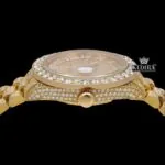 Yellow Roman Dial Day Date Display Iced Out Yellow Gold Moissanite Watch Crown View