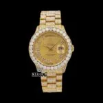 Roles Yellow Roman Dial Day Date Iced Out Moissanite Watch with Gold Plating