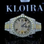 Roles Yellow Roman Dial Two Tone Classic Link Strap Moissanite Watch with Roman Numerals