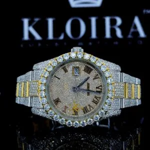 Roles Yellow Roman Dial Two Tone Classic Link Strap Moissanite Watch