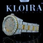 Yellow Roman Dial Two Tone Classic Link Strap Moissanite Watch Right Strap View