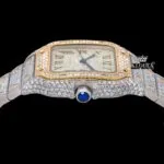 Yellow Roman Dial Two Tone Iced Out Moissanite Diamond Watch Crown View