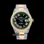 Roles Yellow Roman Numerals Green Dial Moissanite Diamond Watch