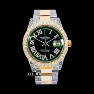 Roles Yellow Roman Numerals Green Dial Moissanite Diamond Watch