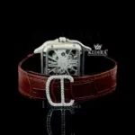 Yellow Skeleton Dial Brown Leather Strap Moissanite Diamond Watch Caseback View