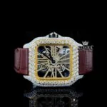 Cartior Yellow Skeleton Dial Moissanite Diamond Watch