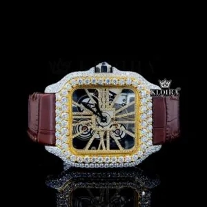 Cartior Yellow Skeleton Dial Moissanite Diamond Watch