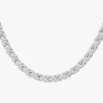 Moissanite Cuban Link Chain Necklace in 14K White Gold with Round Cut Stones