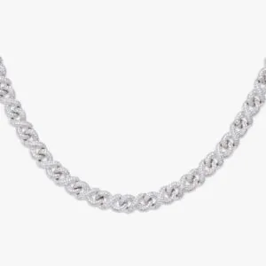 Moissanite Cuban Link Chain Crest Weave - 14K White Gold, 10mm Round Cut