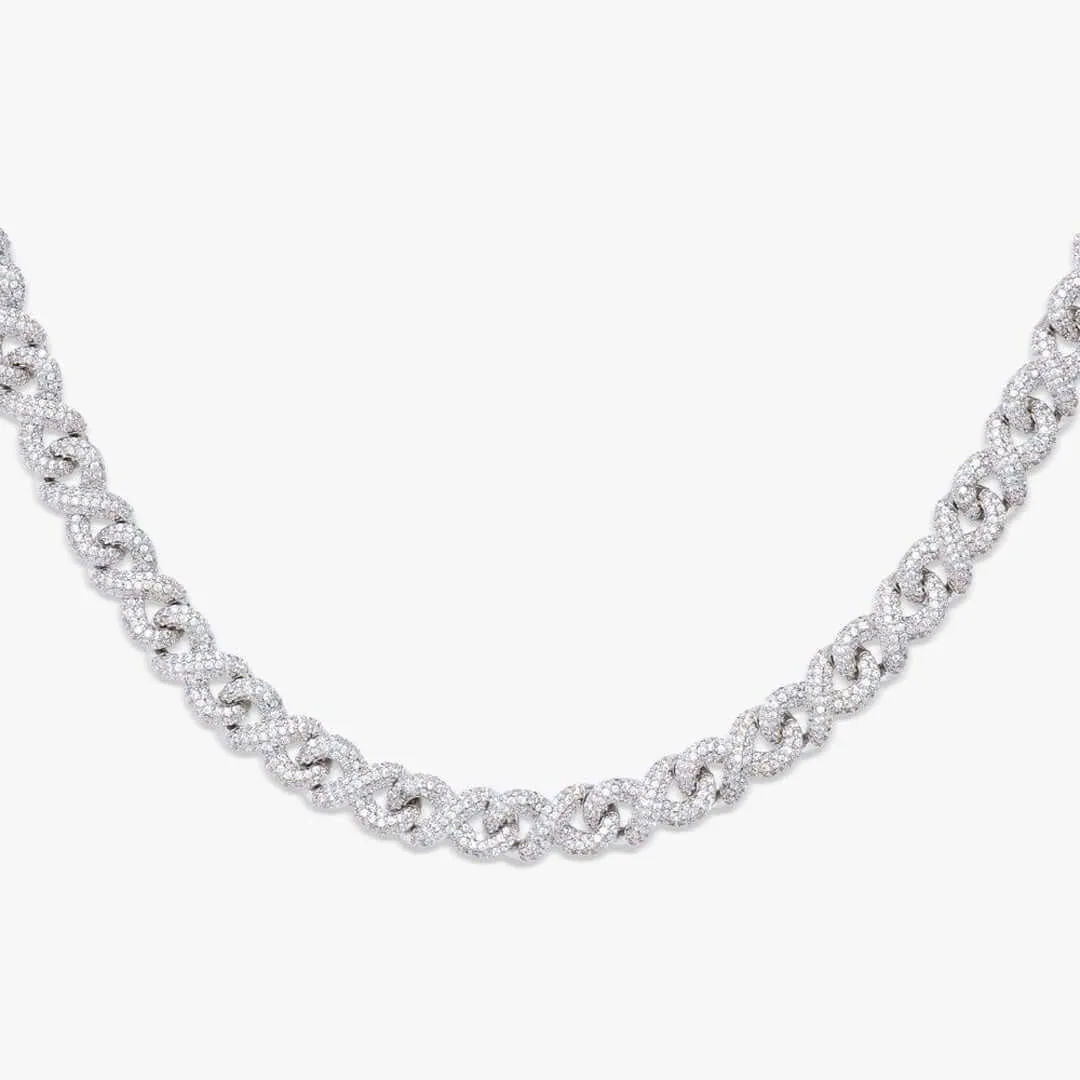 Moissanite Cuban Link Chain Necklace in 14K White Gold with Round Cut Stones