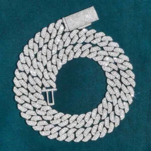 Moissanite Cuban Link Chain Frost Link - 14K White Gold, 10mm Round Cut