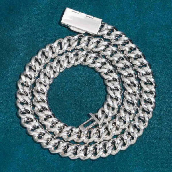 10mm Round Moissanite Cuban Link Chain DiamondVibe in 14K White Gold Full Back