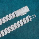 10mm Round Moissanite Cuban Link Chain DiamondVibe in 14K White Gold With Clasp
