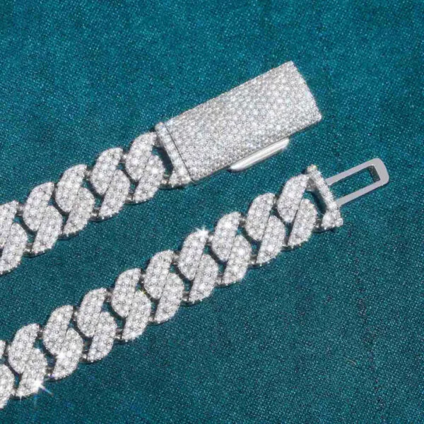 10mm Round Moissanite Cuban Link Chain DiamondVibe in 14K White Gold With Clasp