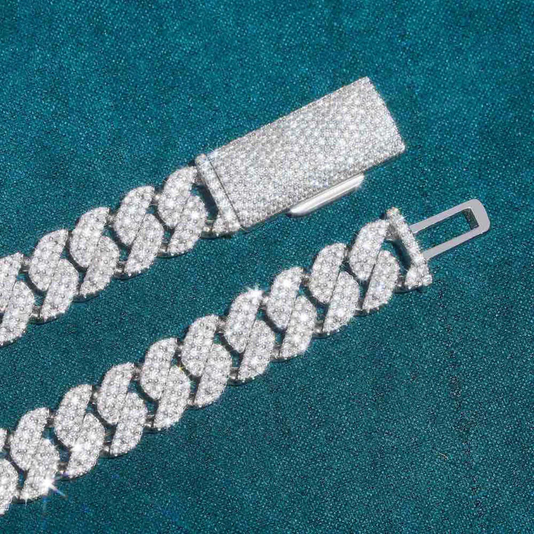 10mm Round Moissanite Cuban Link Chain DiamondVibe in 14K White Gold With Clasp