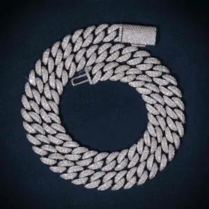Moissanite Cuban Link Chain Glacial - 14K White Gold, 10mm Round Cut