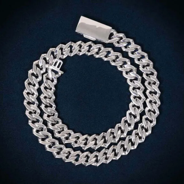 10mm Round Moissanite Cuban Link Chain Luxora in 14K White Gold Back Side