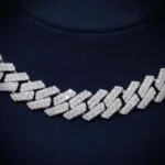 10mm Round Moissanite Cuban Link Chain Luxora in 14K White Gold Closeup