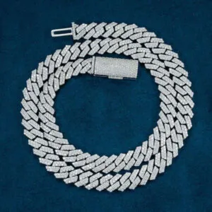 Moissanite Cuban Link Chain Luxora - 14K White Gold, 10mm Round Cut