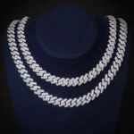 10mm Round Moissanite Cuban Link Chain Luxora in 14K White Gold Model