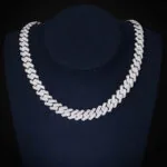 10mm Round Moissanite Cuban Link Chain Luxora in 14K White Gold Neck