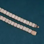 11mm Round Moissanite Tennis Chain BaguetteGlow in 14K Rose Gold Closeup Clasp