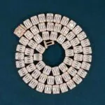11mm Round Moissanite Tennis Chain in 14K Rose Gold showcasing sparkling baguette details