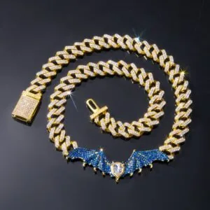 Moissanite Cuban Link Chain Batlink - 14K Yellow Gold, 12mm Round Cut