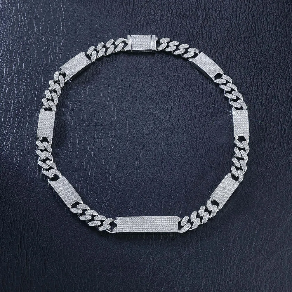 12mm Round Moissanite Cuban Link Chain in 14K White Gold showcasing brilliant shine and craftsmanship