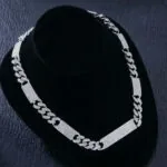 12mm Round Moissanite Cuban Link Chain Frozelle in 14K White Gold Neck View