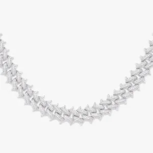 Moissanite Cuban Link Chain Strandflare - 14K White Gold, 12mm Round Cut