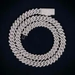 Moissanite Cuban Link Chain Gleamora - 14K White Gold, 12mm Square Links