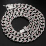 Moissanite Cuban Link Chain Crimson - 14K White Gold, 14mm Round Cut