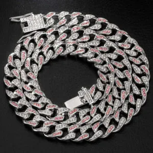 Moissanite Cuban Link Chain Crimson - 14K White Gold, 14mm Round Cut