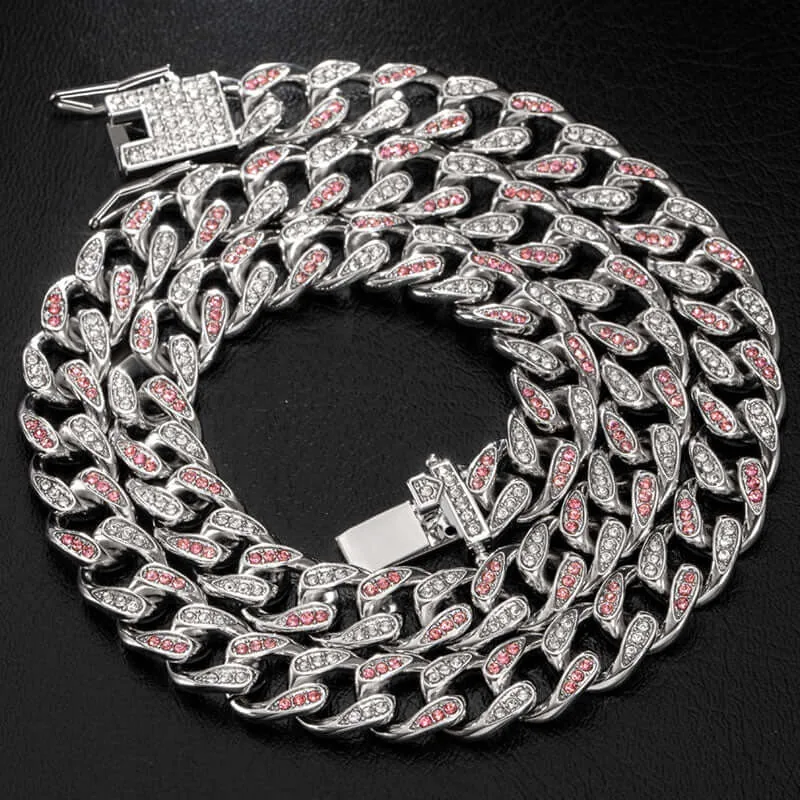 Moissanite Cuban Link Chain in 14K White Gold featuring 14mm Round Moissanite Stones