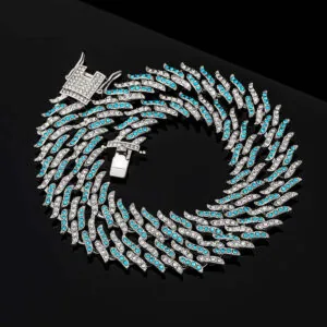 Moissanite Cuban Link Chain Tempest - 14K White Gold, 14mm Round Cut
