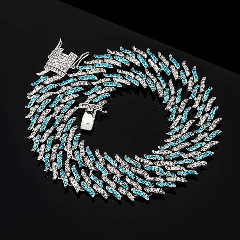 Moissanite Cuban Link Chain Tempest in 14K White Gold with 14mm Round Stones