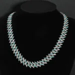 14mm Round Moissanite Cuban Link Chain Tempest in 14K White Gold NEck View