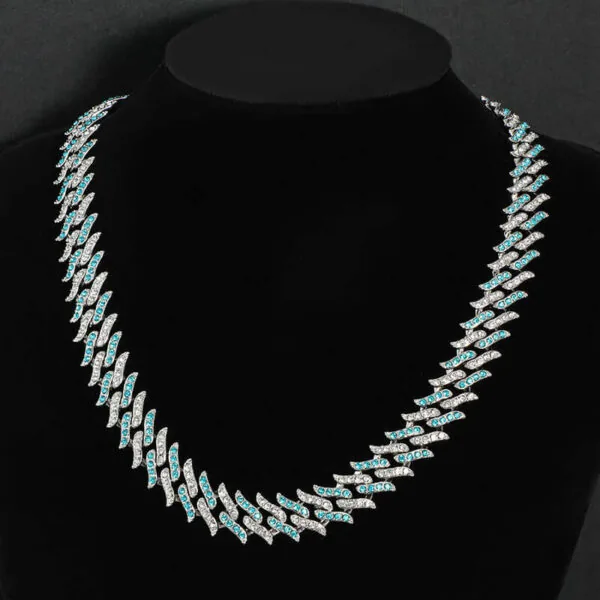 14mm Round Moissanite Cuban Link Chain Tempest in 14K White Gold NEck View
