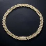 14mm Round Moissanite Cuban Link Chain Vanguard in 14K Yellow Gold Closeup Front