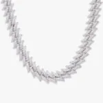 Moissanite Cuban Link Chain Vibe Mesh - 14K White Gold, 14mm Width