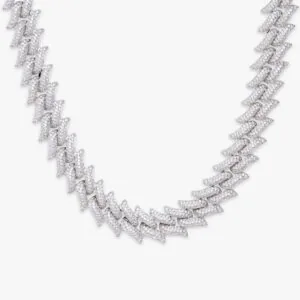 Moissanite Cuban Link Chain Vibe Mesh - 14K White Gold, 14mm Width