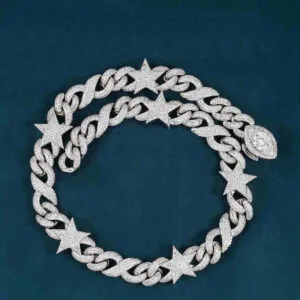 Moissanite Cuban Link Chain Astral Mesh - 14K White Gold, 15mm Round Cut
