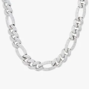 Moissanite Cuban Link Chain Opulent Mesh - 14K White Gold, 16mm Round Cut