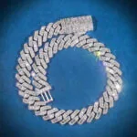 Moissanite Cuban Link Chain Golden Tide - 14K White Gold, 18mm Emerald Cut