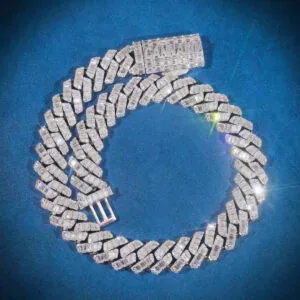 Moissanite Cuban Link Chain Golden Tide - 14K White Gold, 18mm Emerald Cut