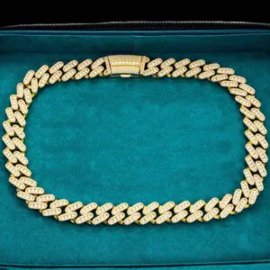 Moissanite Cuban Link Chain Golden Blaze - 14K Yellow Gold, 18mm Round Cut