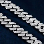 18mm Round Moissanite Cuban Link Chain LuxeStrand in 14K White Gold Closeup Chain